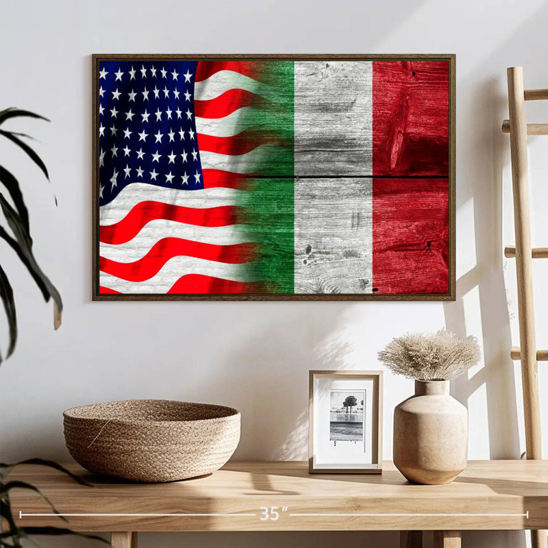 Nish des États-Unis et de l'Italie, 25 po x 17 po, Cadre flottant en noyer