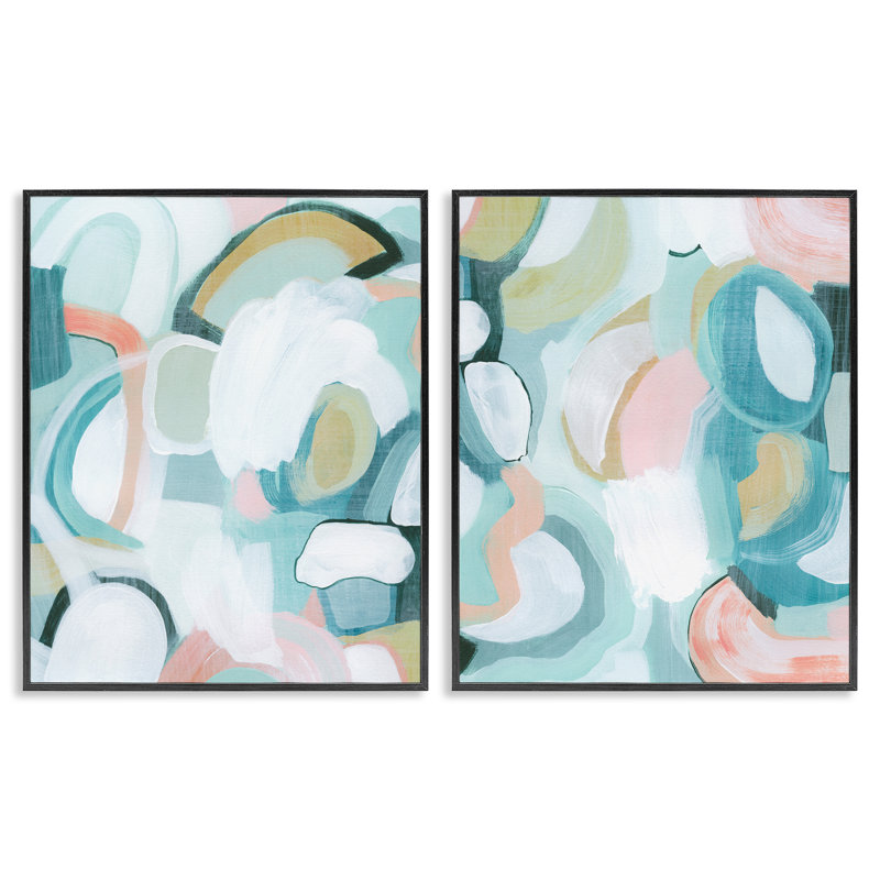  Ensemble de 2 giclées pastel rose et bleu par Grace Popp, H 20 po x l 16 po, Giclée encadrée noir minuit