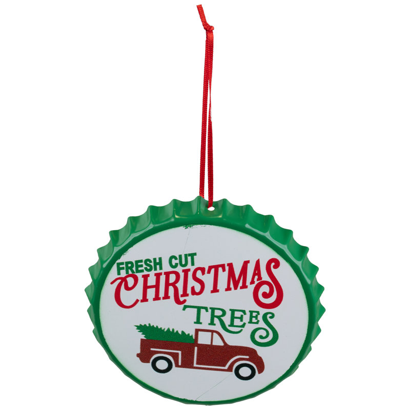 4 tiges de Noël en fer blanc «Fresh Cut Christmas Tress» avec un camion rétro