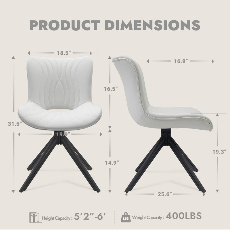 Chaises de salle à manger pivotantes de style moderne Mid-Century rembourrées, Blanc