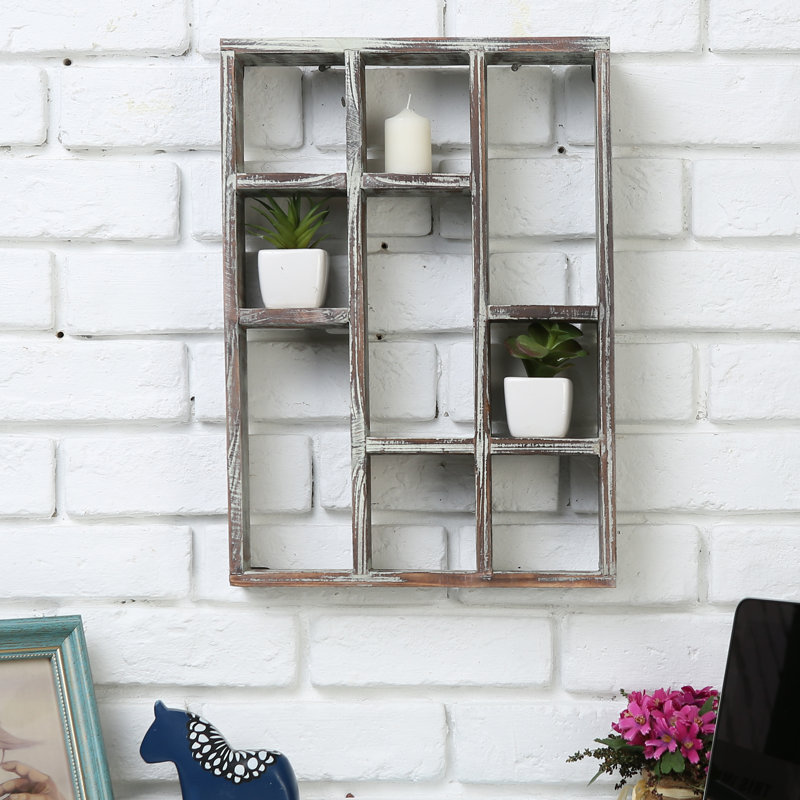9 Piece Pine Solid Wood Floating Shelf, Fir Wood Brown