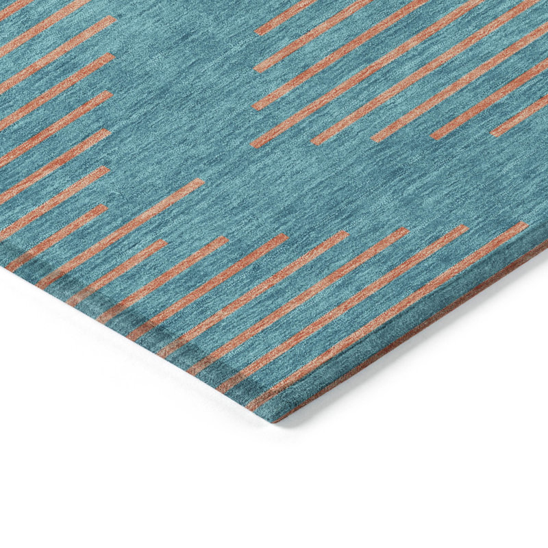 Teal Geometric Diamond Pattern Washable Synthetic Area Rug 9' x 12'