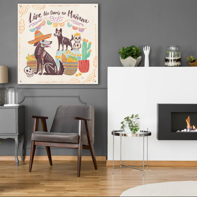 Art mural en verre La Calaca 2 'par Janelle Penner, H 36 po x l 36 po x P 0,2 po