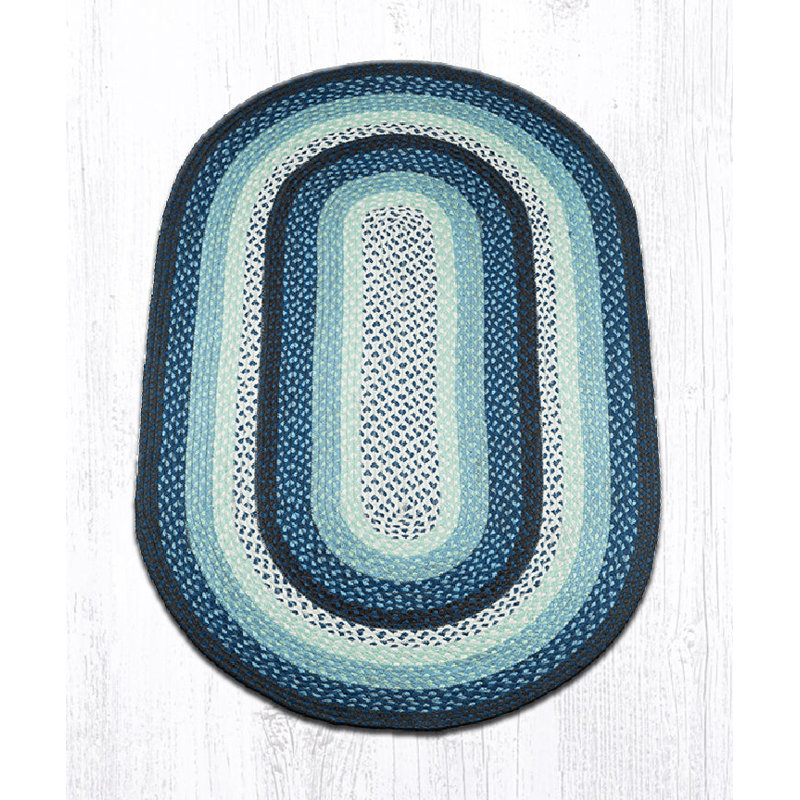  Oval Braided Rug Blueberry & Cream Hand-Woven Jute Rug for Rustic Farmhouse Decor, Oval 3' x 5'