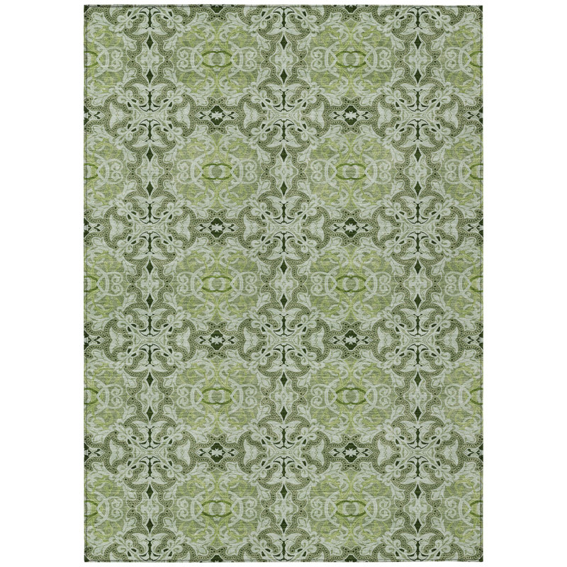 HomeRoots 3' X 5' Artichoke Green And Fern Green Medallion Washable Indoor Outdoor Area Rug