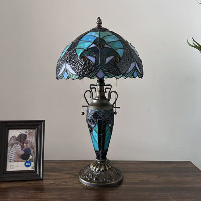 Lampe de table Simonson Tiffany en verre teinté vert avec ampoules DEL Vase mère-fille H22 "