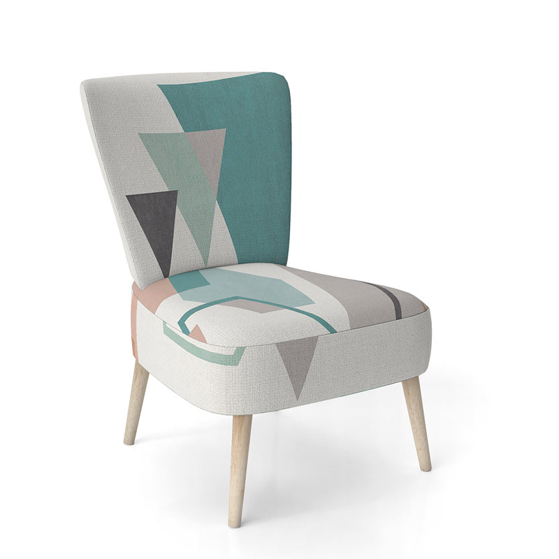 Upholstered Floral Side Chair - Modern floral Accent Chair, Geometric White Polyester Blend 2