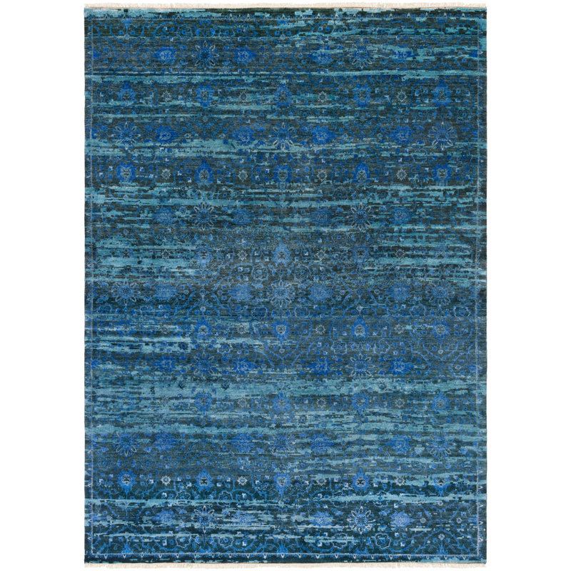 SAMPLE-Cooksville Medallion Hand-Knotted Wool Teal/Dark Blue/Blue Area Rug