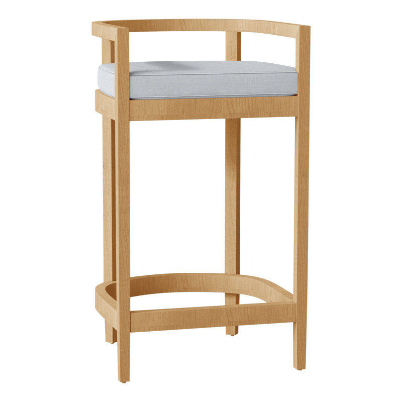 Santa Barbara Patio Bar Stool with Cushion, Welt, Oyster Teak, Verona Mist