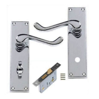 Golden Grace 2Pairs Victorian Scroll Bathroom Door Handles in Polished Chrome Finish with 64mm Lock