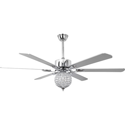 65" Modern Crystal Ceiling Fan with Lights and Remote, 6 Speeds Reversible Chandelier Ceiling Fan