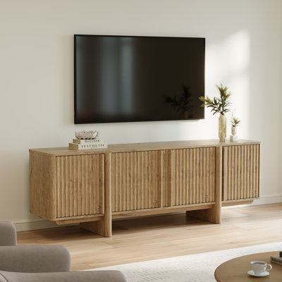 70" Modern TV Stand with storage , Mid-century Modern TV Console with Fluted 4 Doors for TVs 55" - 85", Media Console and Entertainment Centre