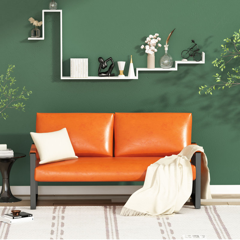 Canapé Mid-Century, Similicuir orange