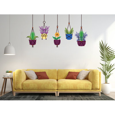 Hanging Plants In Pots Wall Vinyl Sticker Decal, Plants Wall Decoration, Flower Plant Wall Decal, Living Room Decor, Mural Decoration 333LU