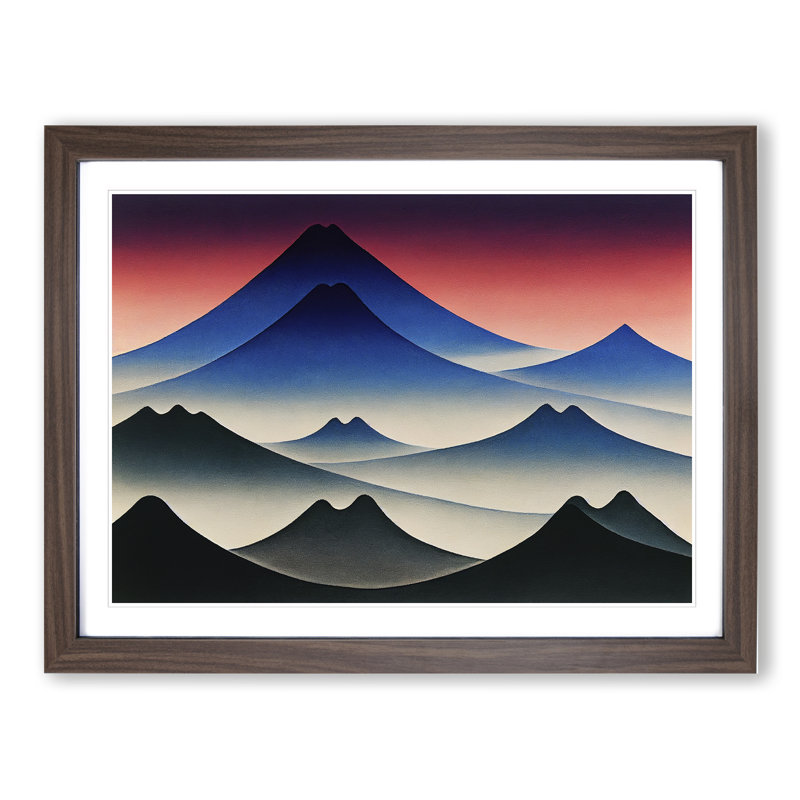 Abstract Japanese Mountains Vol.1 - Framed Print, 34cm H x 46cm W x 2cm D, Walnut