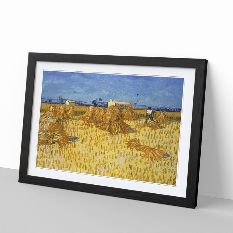 Corn Harvest in Province by Vincent Van Gogh - Picture Frame Painting, Black Framed, 27cm H x 36cm W x 2cm D