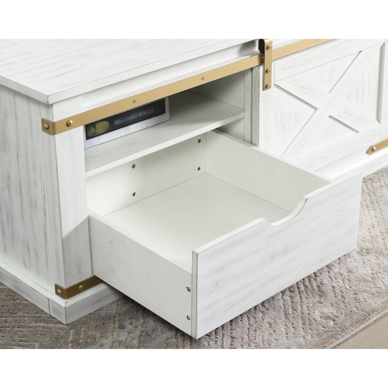 Table basse rustique antique blanche et dorée avec tiroir de rangement, détails en acier, forme rectangulaire, pour espace de vie principal, L 48 po x l 24 po x H 20 1/4 po