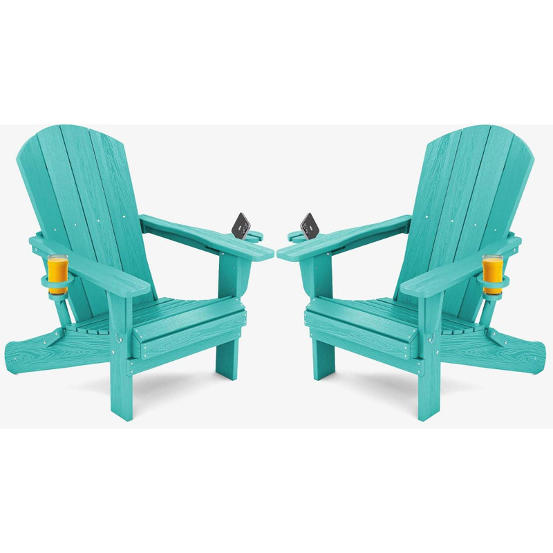 Adirondack Chairs with Cup Holders, Set of 2 All-Weather HDPE Composite Outdoor Lounge Chairs, Navy