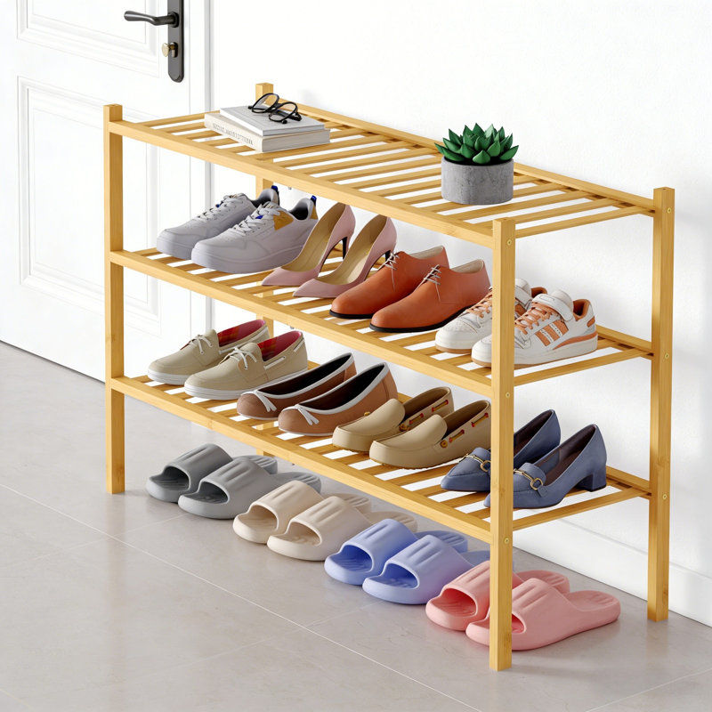 Bamboo Shoe Rack, 20" H x 33.8" W x 11" D