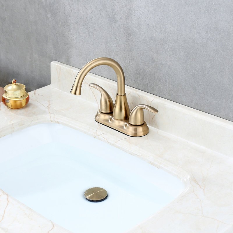 2-handle Bathroom Faucet with Drain Assembly, Brushed Gold