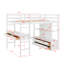 Lit mezzanine double avec bureau, tablettes et tiroirs de rangement