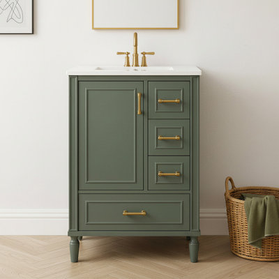 Meuble-lavabo compact de 61 cm (24 po) avec lavabo en céramique, armoire en MDF, rangement, design moderne