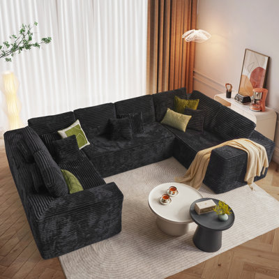 Billie Corduroy U-Shaped Sectional Sofa With Spring Support, Oversized Modular Corner Couch (Compressed Packaging, Free Assembly) Includes Throw Pillows For Living Room