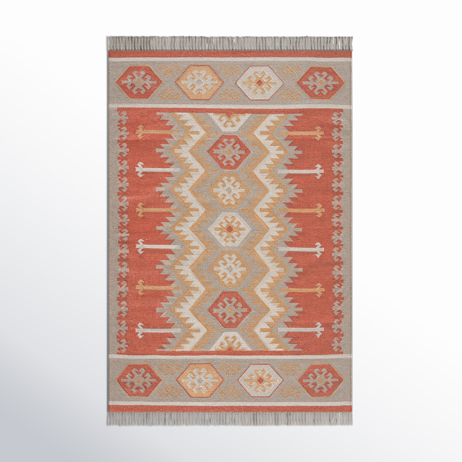 Avalyn Orange Beige Geometric Outdoor Rug, Rectangle 3'6" x 5'6"