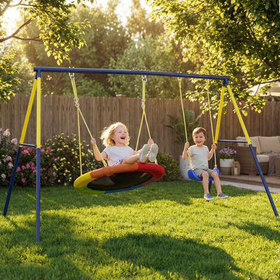 Ensemble de balançoires en métal pour enfants de 150 kg, pour deux balançoires, bleu