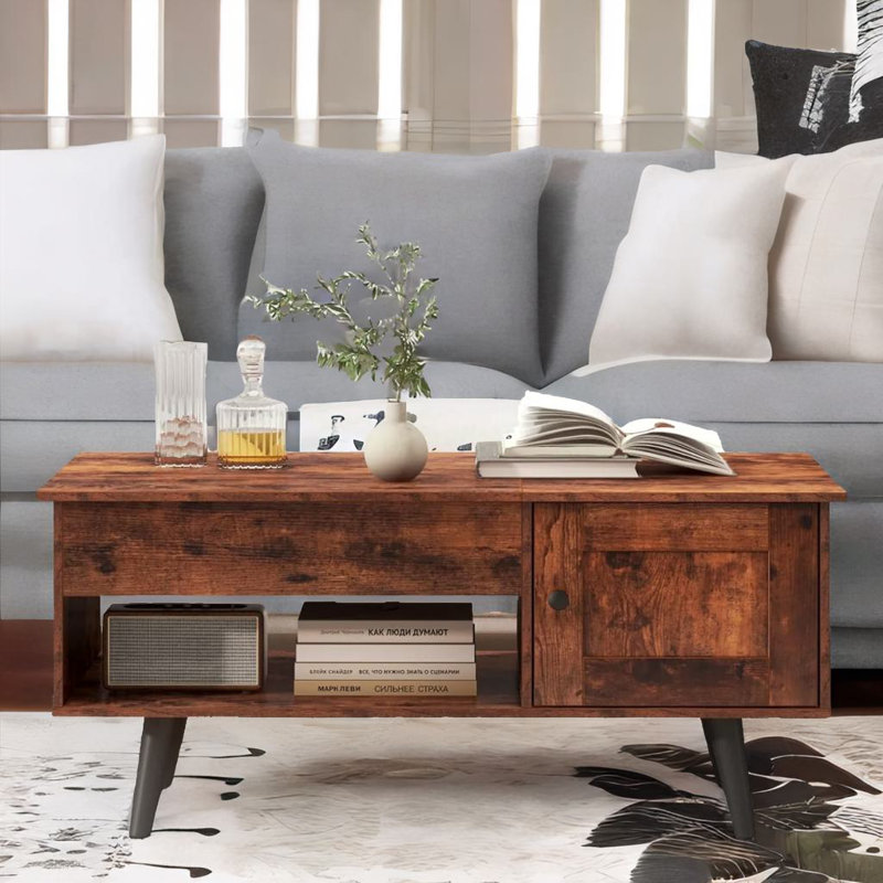Annatone Wooden Lift Top Coffee Table With Hidden Storage and Cabinet