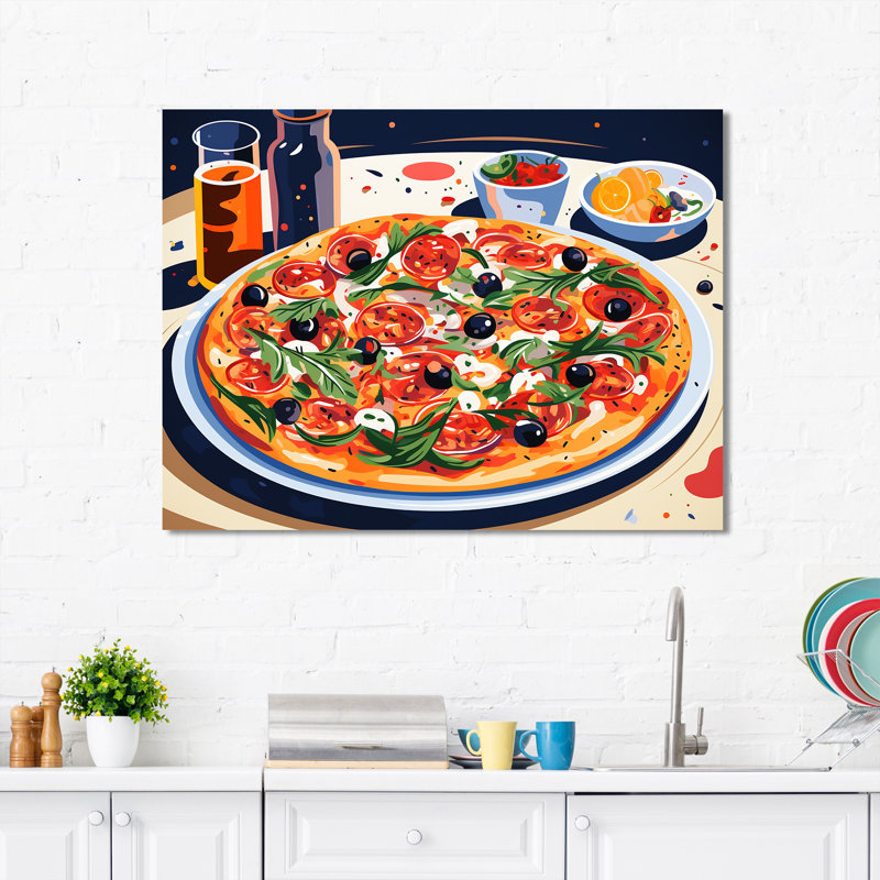 «All Dressed Pizza Delight», art mural pizza, H 24 po x l 32 po x P 1 po