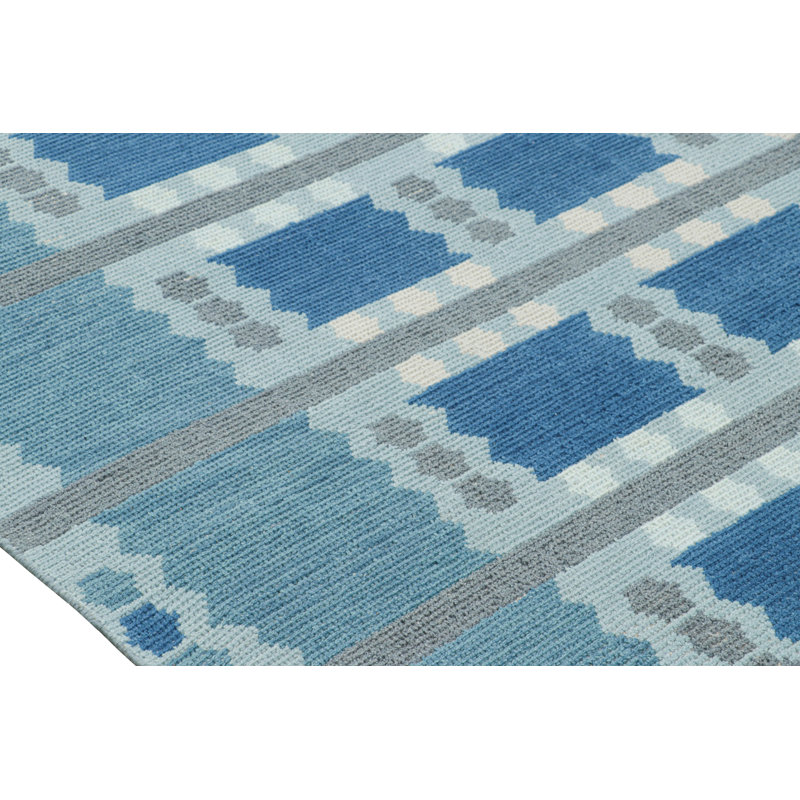 Rug & Kilim’S Scandinavian Rug In Blue And Gray With Geometric Patterns, Rectangle 12' x 15'