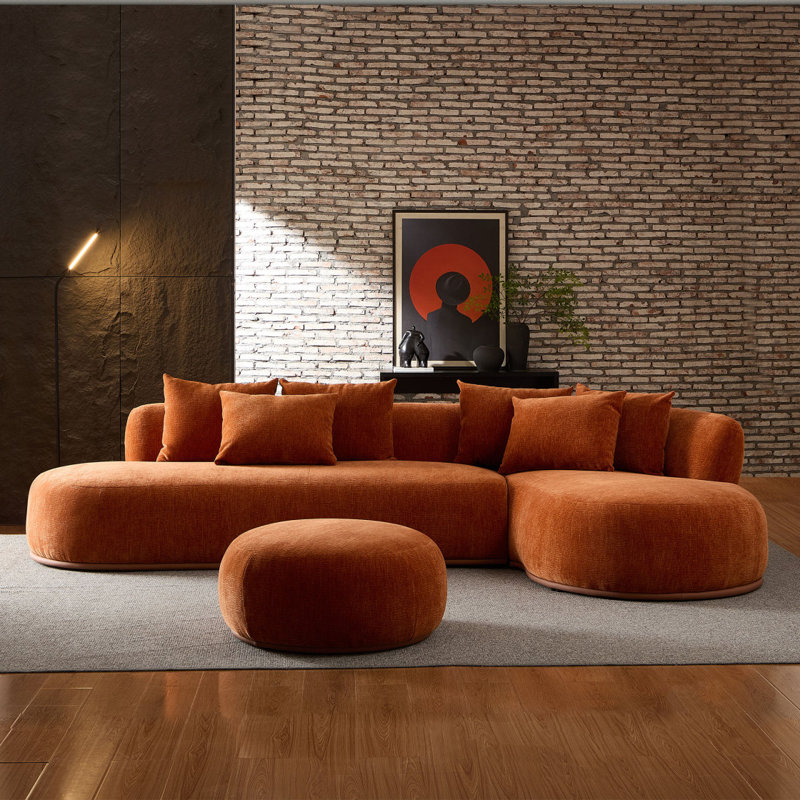 Canapé modulaire en L surdimensionné de 134,63 po avec repose-pieds avec méridienne et siège profond pour salon ORANGE