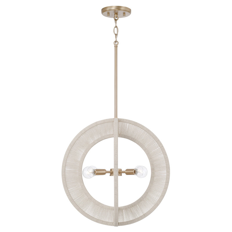 20" W x 20" H 4-Light Orb Pendant in Matte Brass with Bleached Natural Rope