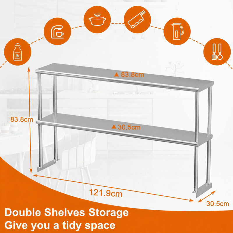 Stainless Steel Shelving Unit, 83.8cm H x 121.9cm W x 30.5cm D