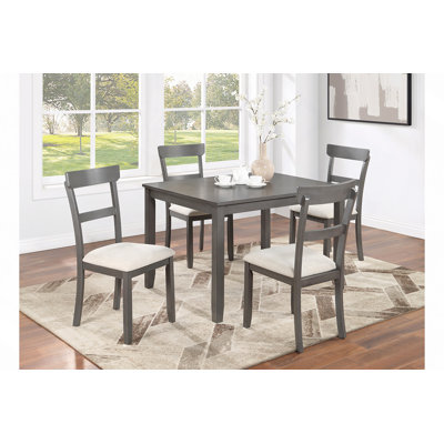 Classic Stylish Gray Natural 5Pc Dining Set Kitchen Dinette Wooden Top Table And Chairs Cushions Seats Ladder Back Chair Dining Room