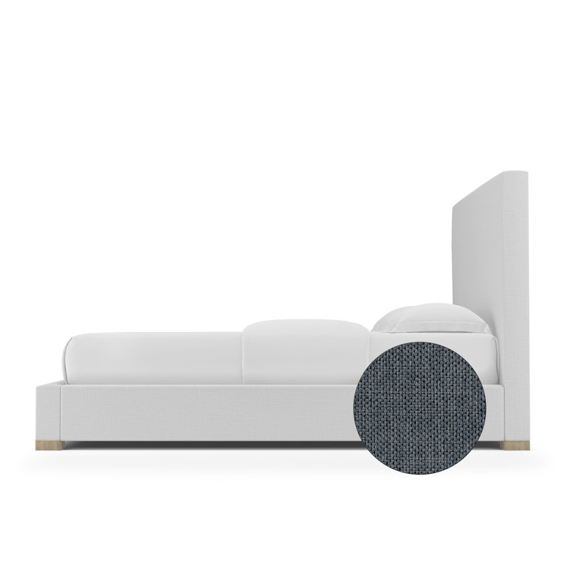 Sloan Upholstered Bed, Twin, Pebble Weave Linen Bluebell, Ebony