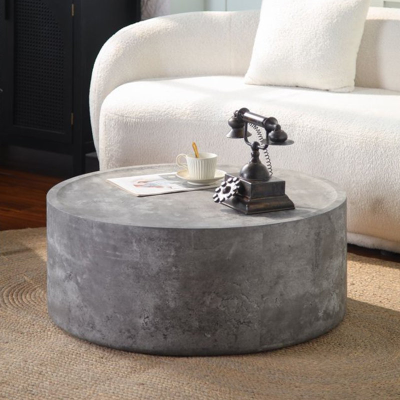 Round Coffee Table with Faux Concrete Finish, 12.43" H x 31.52" W x 31.52" D
