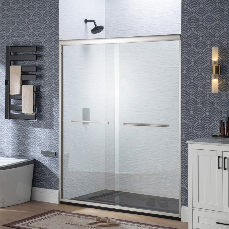 Double Sliding Tub Door 44-48"W | 1/4"(6mm) Clear Tempered Glass, Safe & Explosion-Resistant, Brushed Nickel