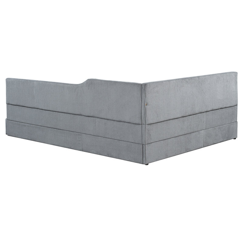 Lit de jour rembourré en velours côtelé en forme de L, taille standard, Gris
