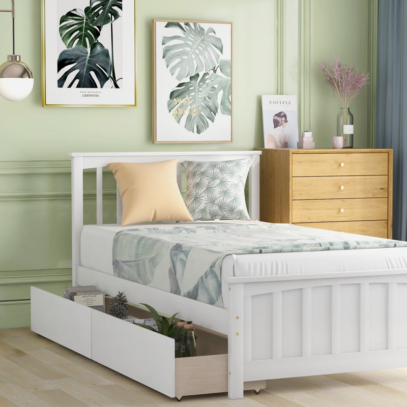 Lit plateforme simple avec deux tiroirs, Blanc