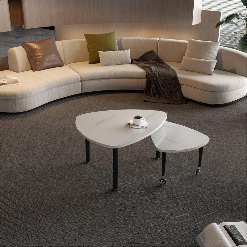 Table basse rotative blanche en pierre frittée | Salon moderne à 360 ° | Idée de cadeau, Blanc, Black