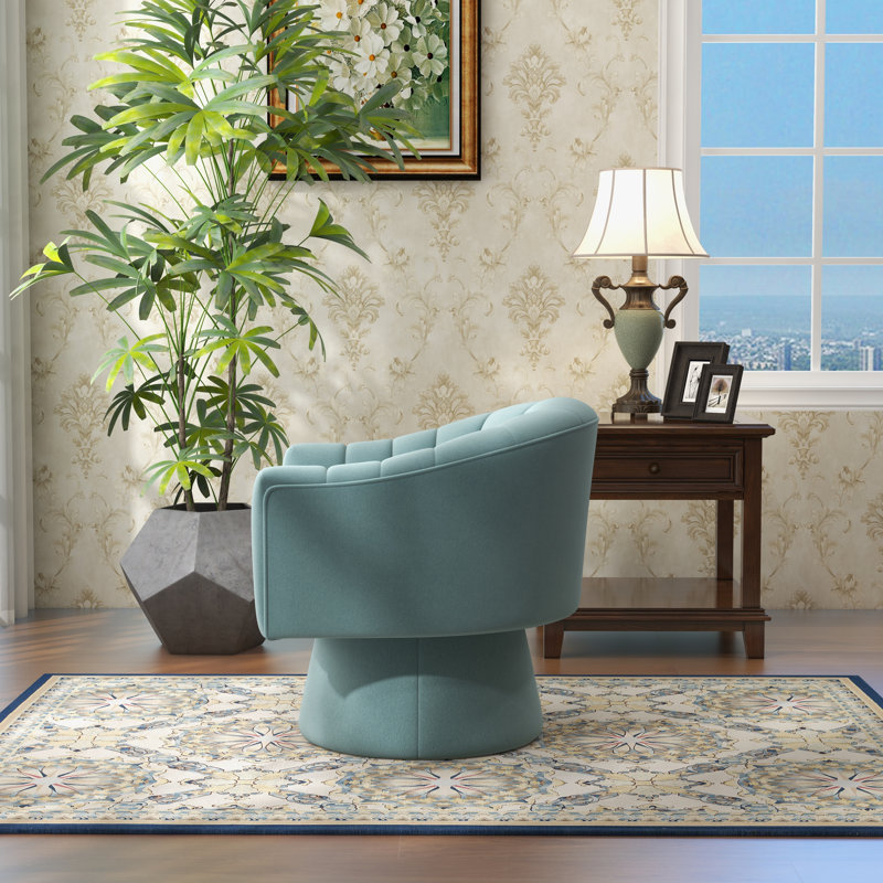 Aketza Velvet Swivel Barrel Chair, Blue