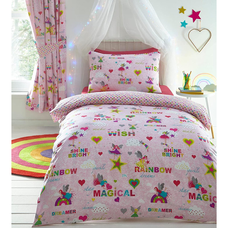 Carnarvon Pink/Yellow/Green 56 TC Reversible Duvet Cover Set, 200 x 200cm Duvet Cover + 2 Standard Pillowcases