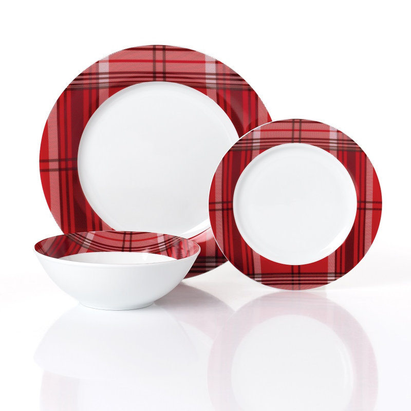 Waterside 12pc Burgundy Tartan Dinner Set