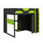 Lit mezzanine double en bois avec bureau, tablettes multiples, lumière USB et RVB-1871873661