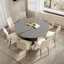 La table de salle à manger moderne en pierre frittée avec piédestal en bois massif optimise l'utilisation de l'espace-726847484