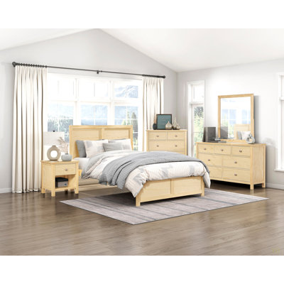 Contemporary Full Size Platform Bed Sleek Design  Pine Finish Wooden Bedroom Furniture 1Pc
