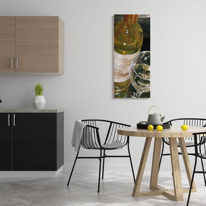 "White Wine Bottle and Glass", peinture réaliste par Stefano Ferreri - impression d'art graphique, Toile tendue