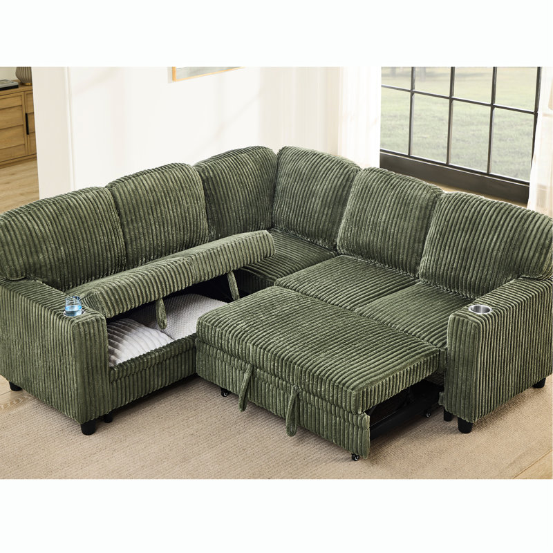 Canapé modulaire Olive en velours côtelé avec 5 sièges, rangement pratique et charge pour les paresseux dimanche